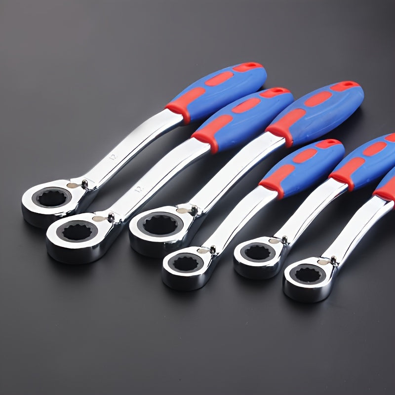 Унисекс пластиковый двухсторонний трещоточный ключ 8-19мм с изогнутой рукояткой