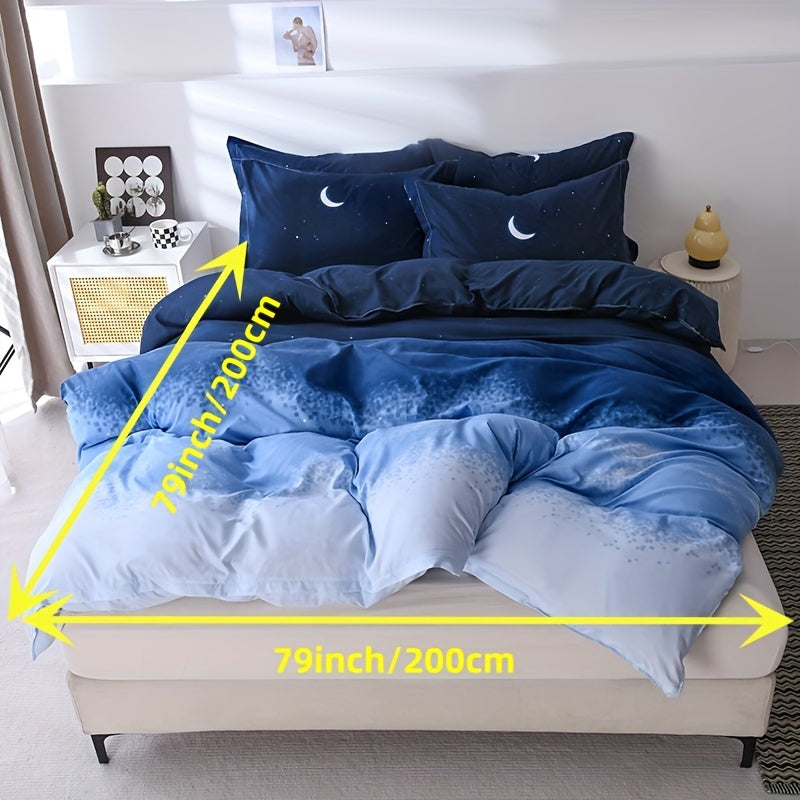 Night Sky Moon Print Bedding Set 3-Piece Duvet Cover and Pillowcases for Bedroom