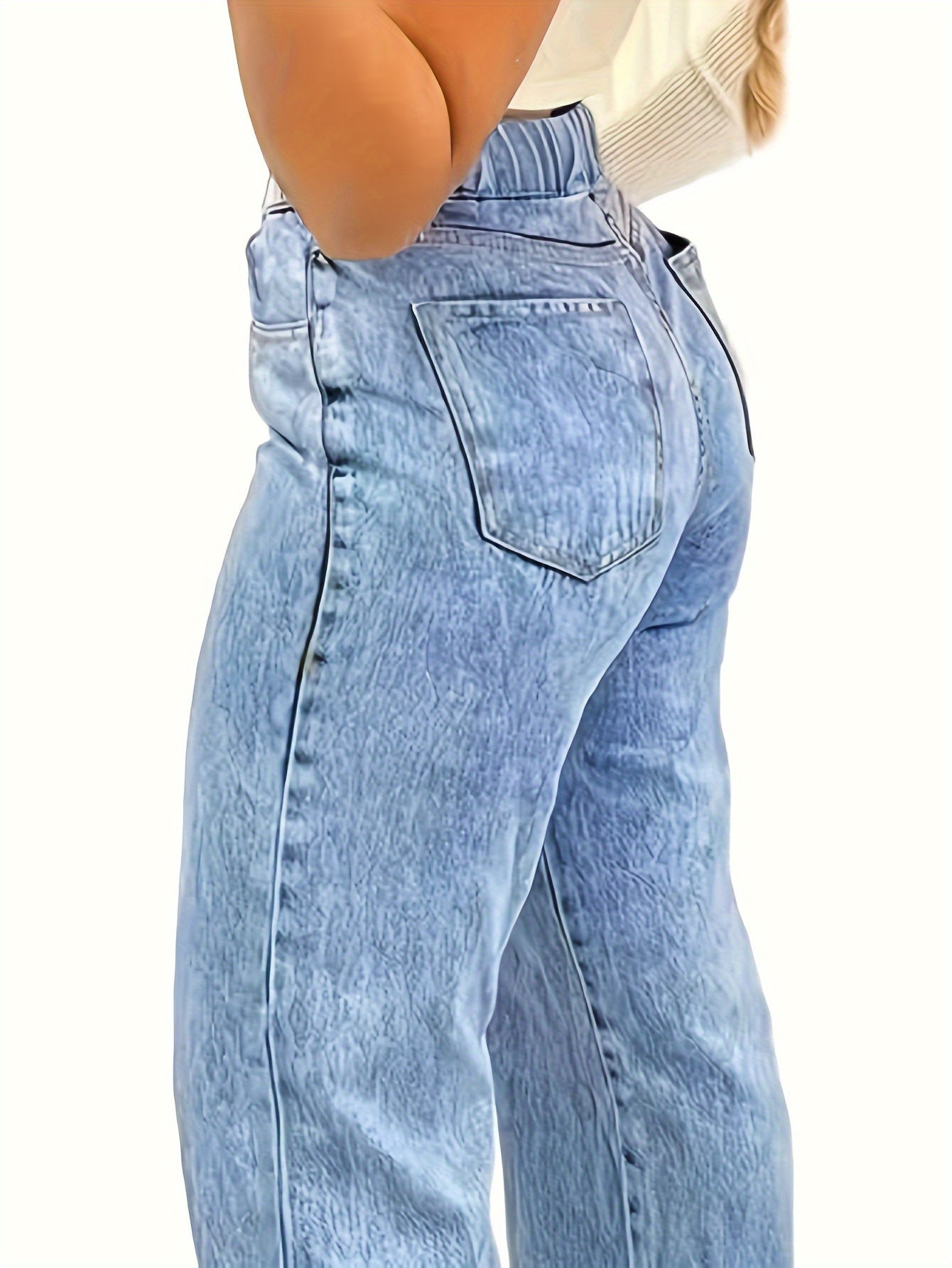 Women's Plus Size High Stretch Denim Jeans Straight Leg Solid Cotton Blend