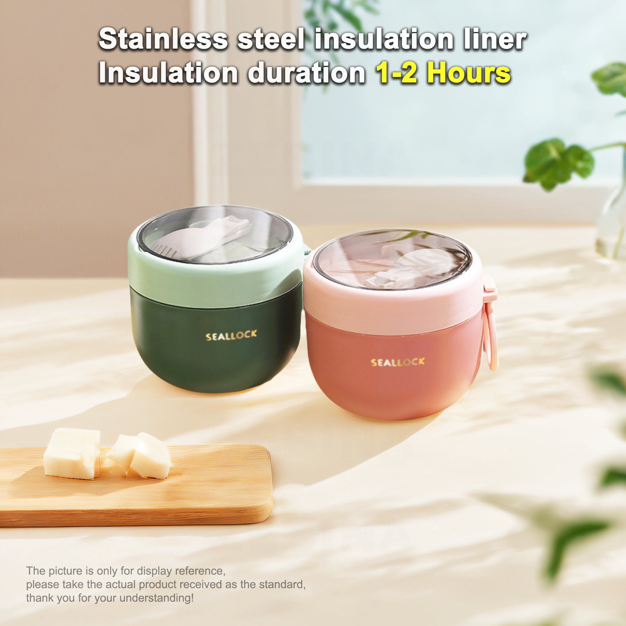 Large Stainless Steel Breakfast Cup 600ml Insulated Soup Bowl with Folding Spoon