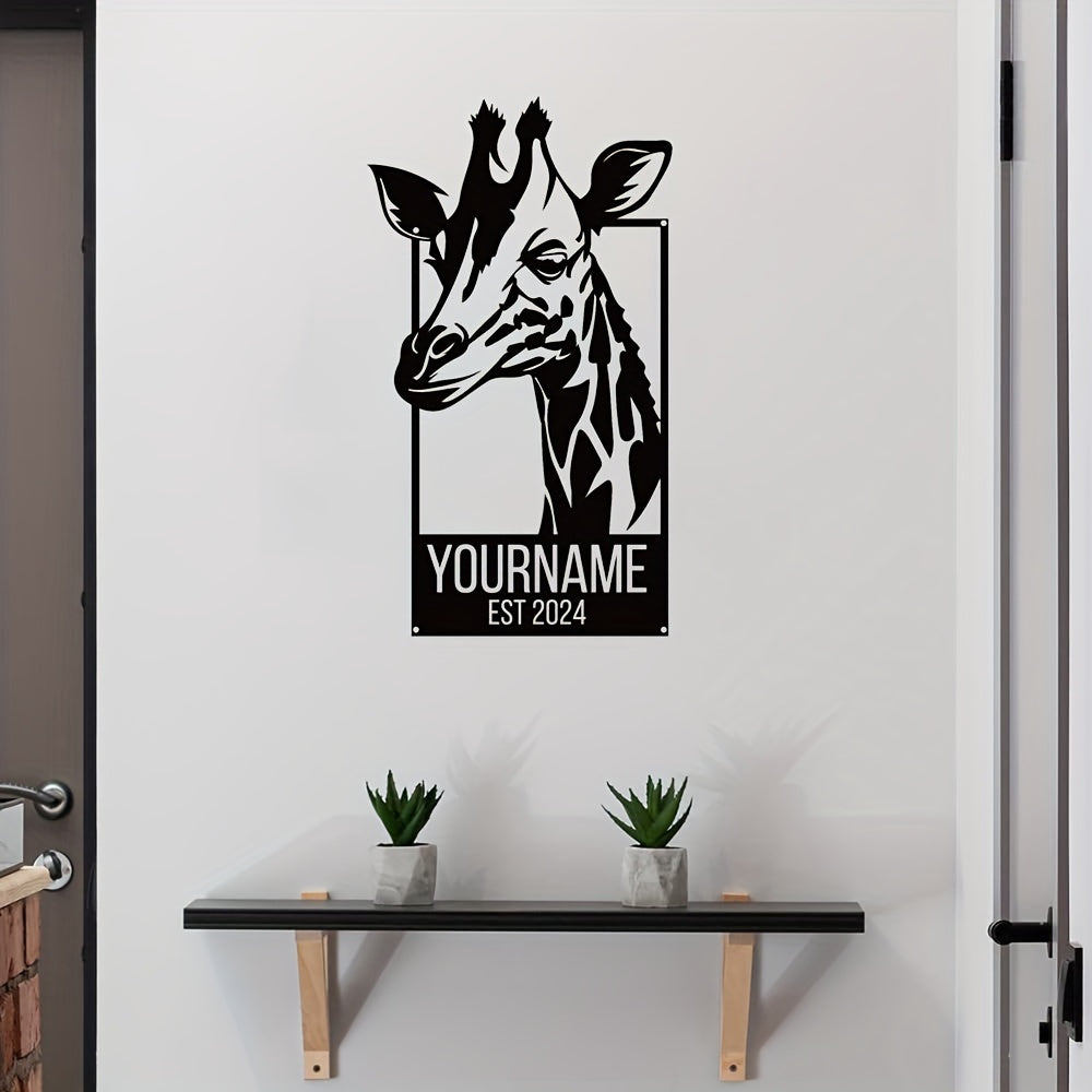 Personalized Giraffe Metal Wall Art Sign Black Indoor Decor Plaque for Adults Teens
