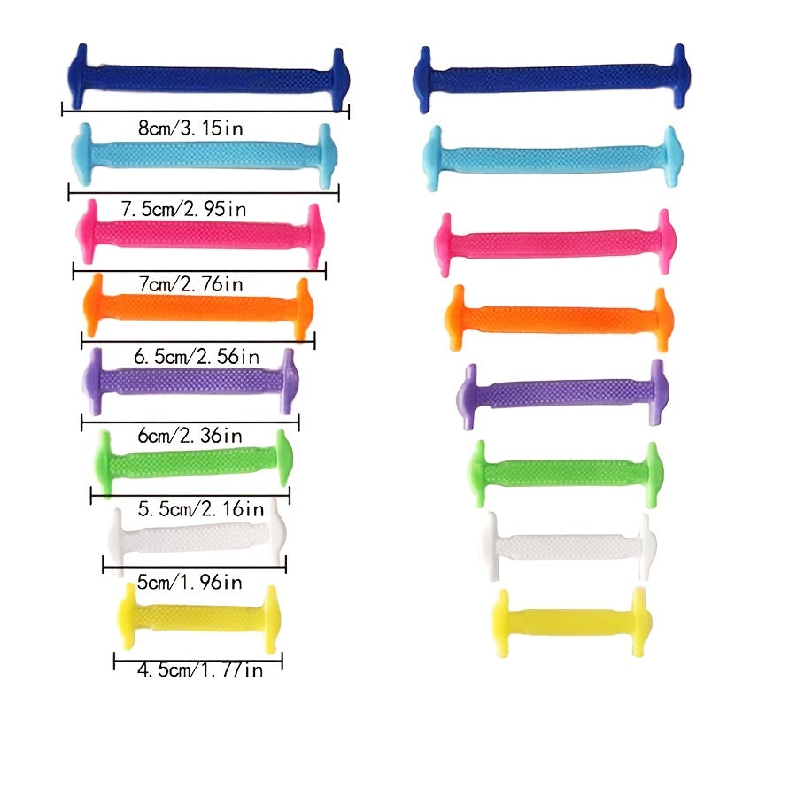 Unisex Silicone Shoelaces No-Tie Elastic Stretch Laces Black 16pcs
