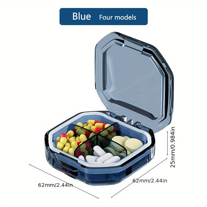 Organizador de pastillas portátil mini con diseño rectangular transparente, a prueba de humedad, con múltiples cuadrículas