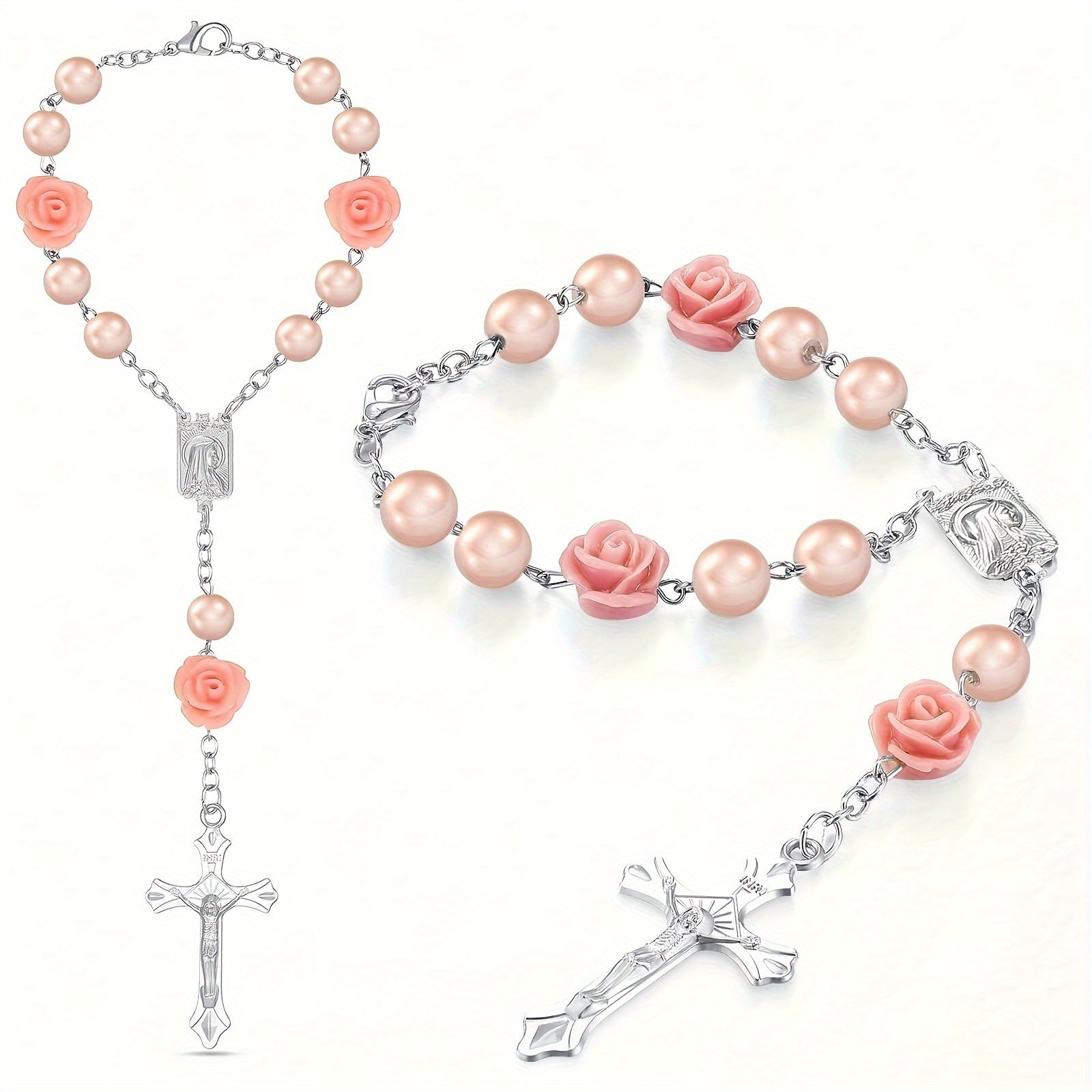 Car Interior Decor Rosary Mirror Beads Catholic Prayer Cross Accessory