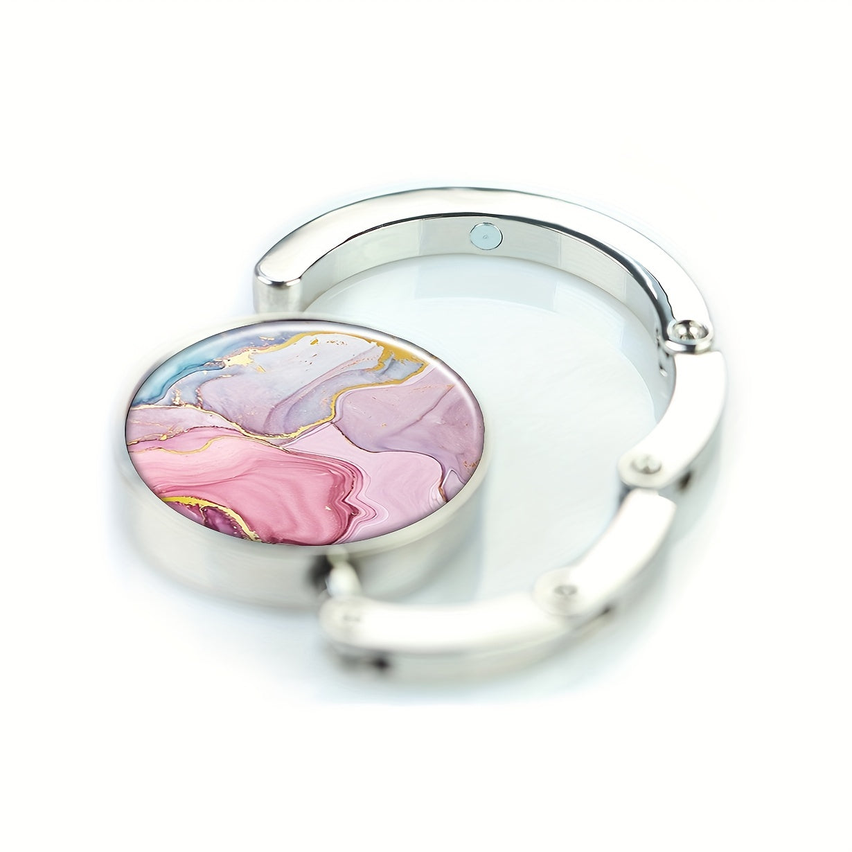 Percha de bolso plegable de mármol rosa, gancho portátil para bolsos en mesas