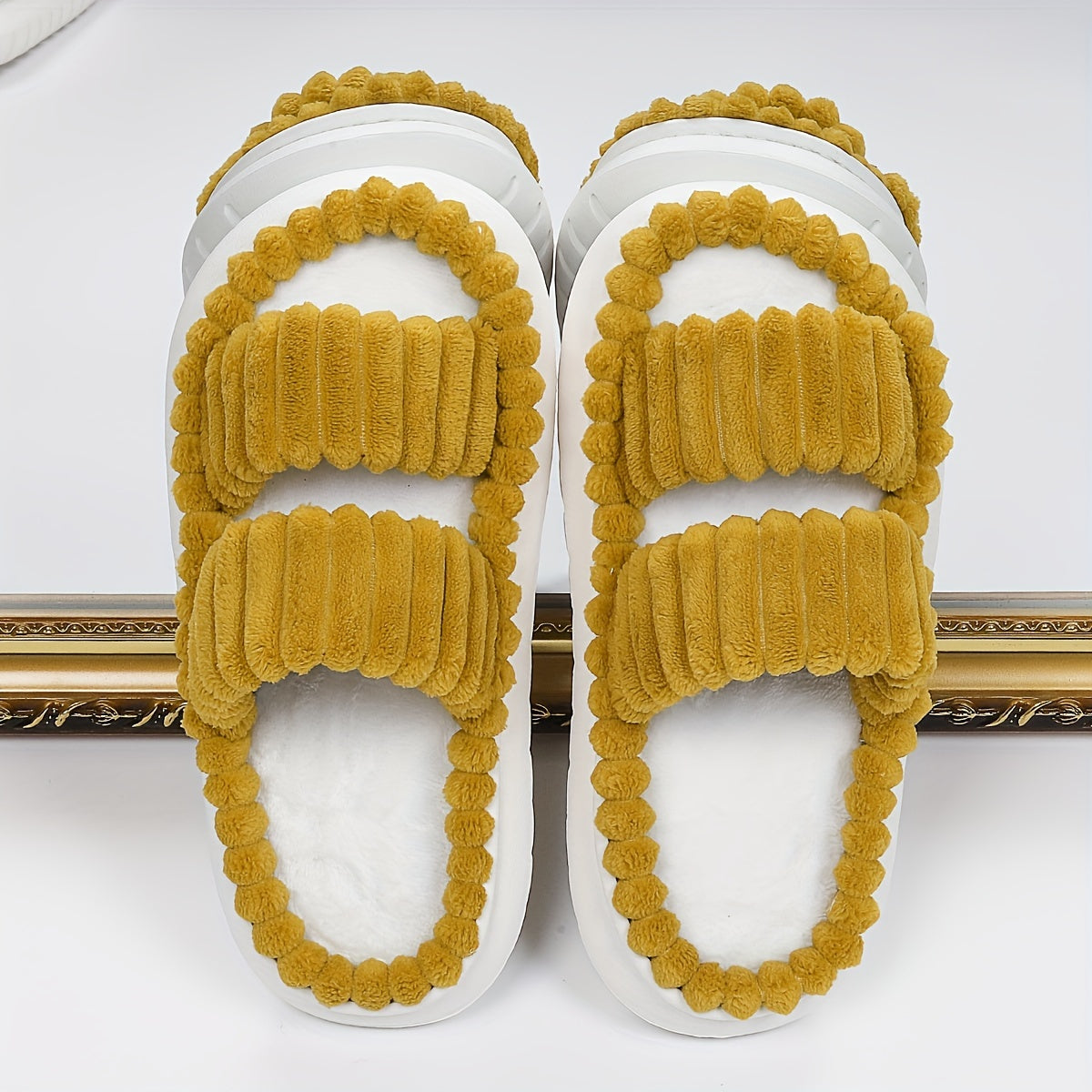 Women's Plush Slippers Open Toe Non Slip Indoor Platform Slides