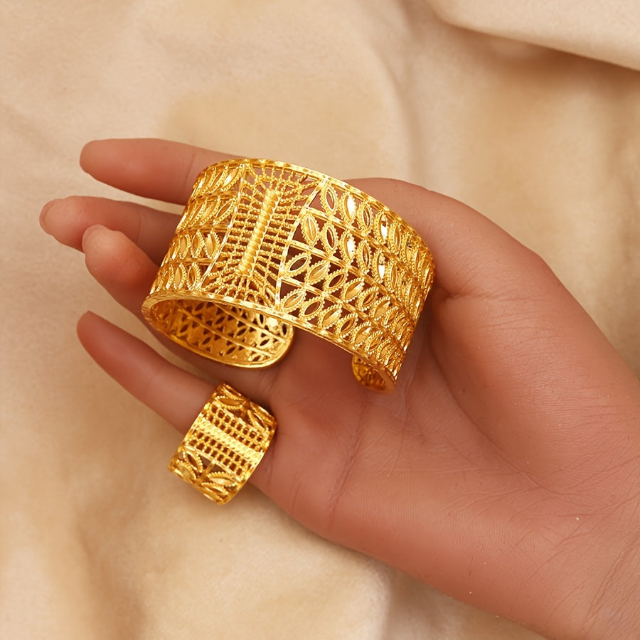 Zamonaviy Juftlik: Retro Ilhomlangan Bo'sh Bangle va Halqa To'plami - To'ylar, Partiyalar va Festival uchun Ideal