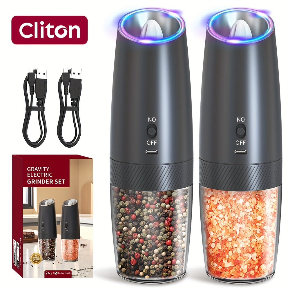 1/2 шт. Электрическая мельница для перца с гравитационным сенсором и светодиодной подсветкой. Перезаряжаемая, полностью автоматическая с большой камерой для наполнения. Необходимый инструмент для приправ.