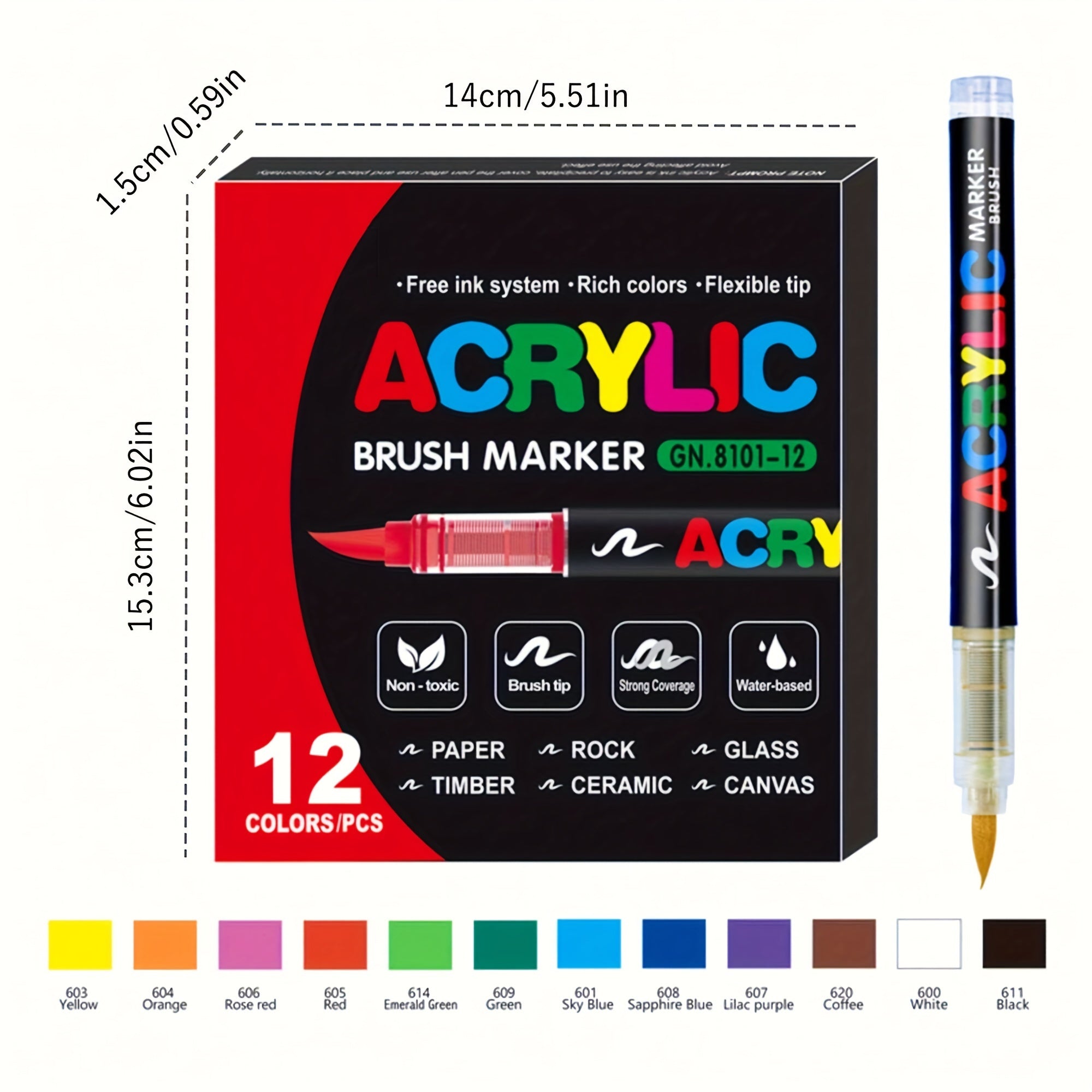 36-Color Acrylic Brush Markers with Free Ink System for Art Crafts and DIY Projects
