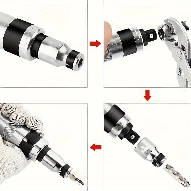 13Pcs Hex Impact Screwdriver Set with Metal Handle, Multi-Function Shock Includes Bits and Chisel