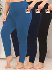 Plus Size High Waist Capri Leggings for Women 3 Pack, Stretchy Knit