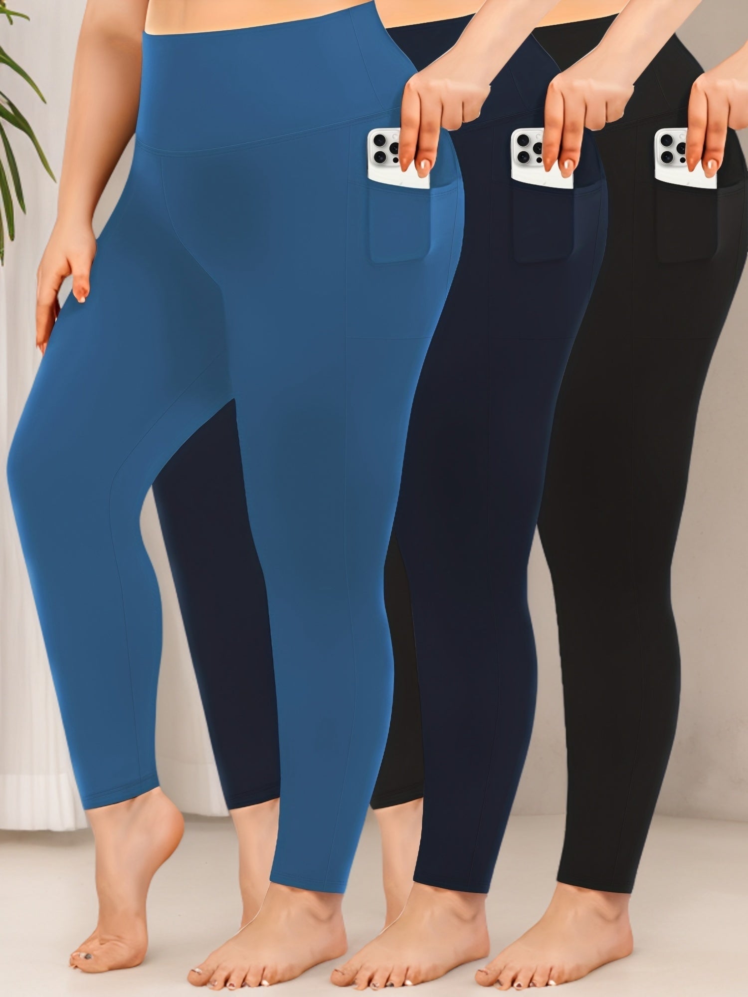 Plus Size High Waist Capri Leggings for Women 3 Pack, Stretchy Knit