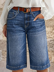 Plus Size Women's Stretch Denim Bermuda Shorts Mid-Rise Pockets Solid