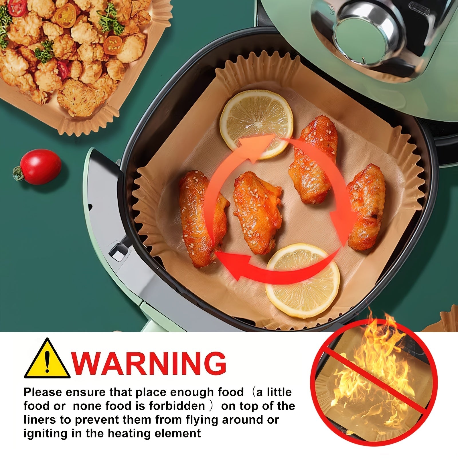 Square Parchment Paper Liners 100-Pack Non-Stick Food-Grade Oil-Absorbent for Air Fryer Baking