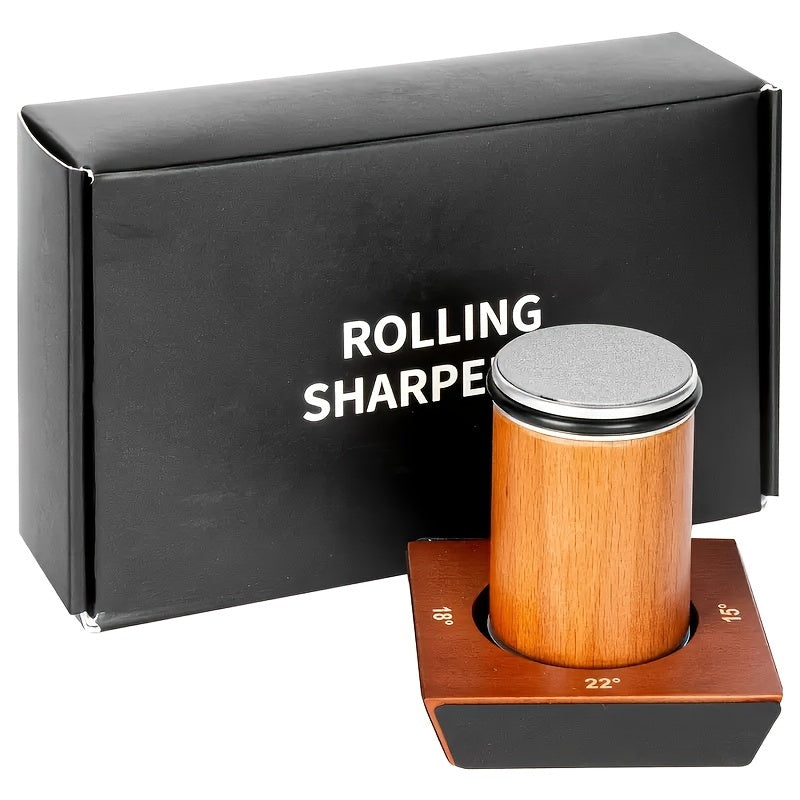 1Pc Knife Sharpener with Four-Sided Wooden Rollers and Angle Guide Kit