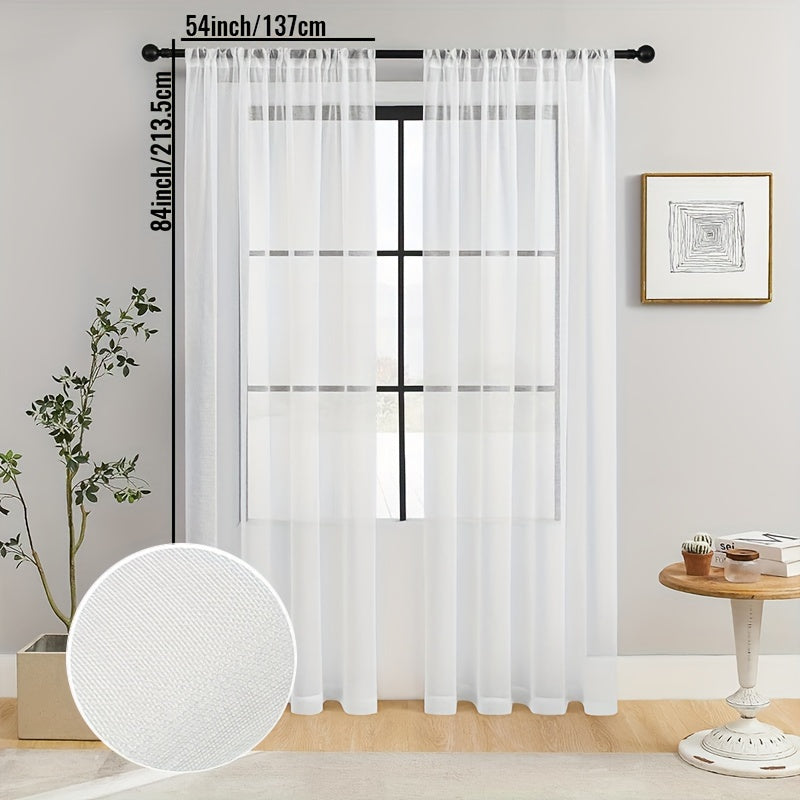 Juego de 2 cortinas de cocina semi-translúcidas con textura de lino blancas para cafetería, sala de estar y dormitorio