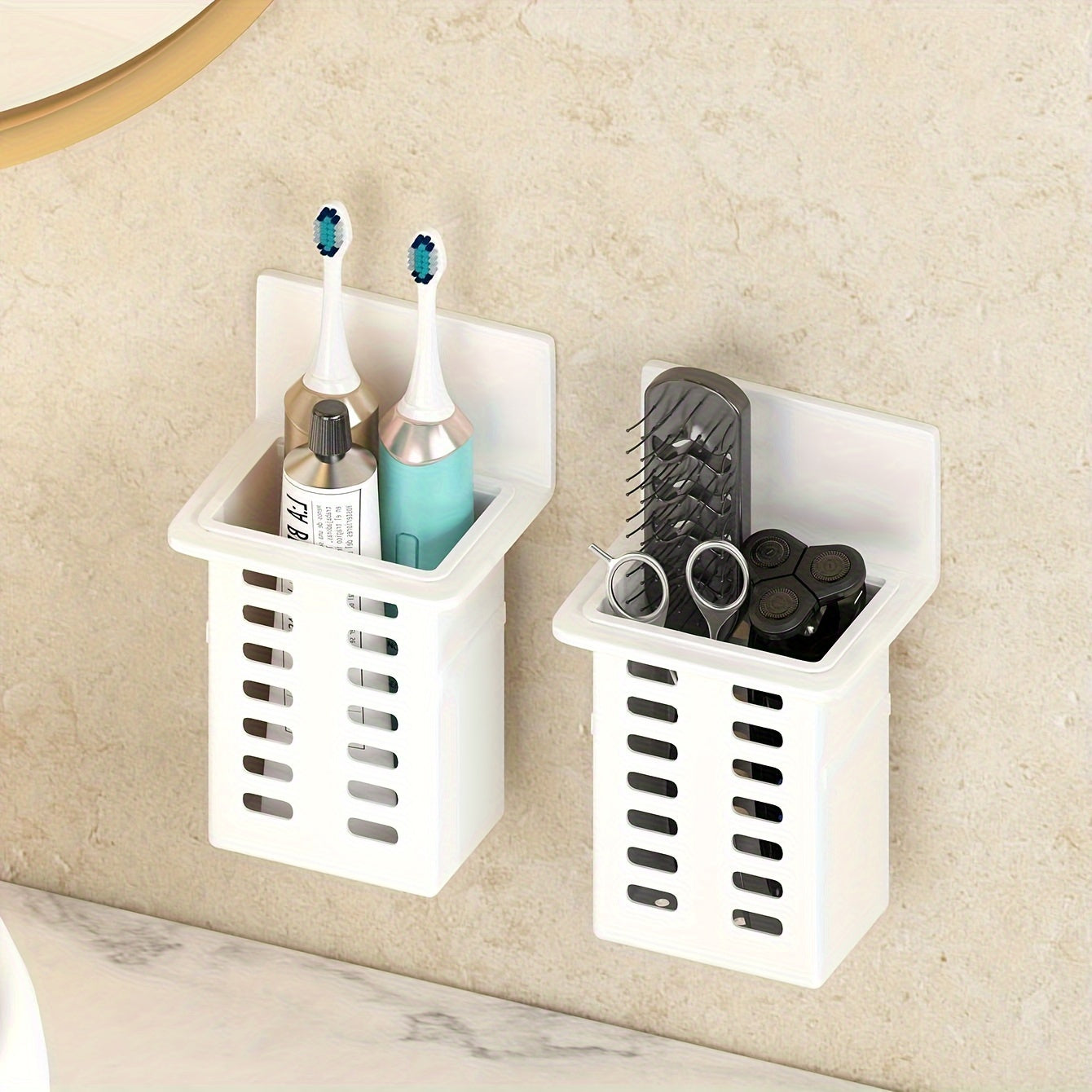 Wall-Mounted Bathroom Toothbrush Holder with Toothpaste and Brush Storage