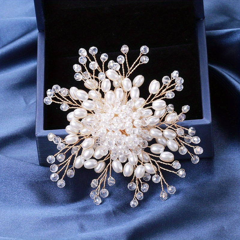 Faux Pearl Snowflake Brooch for Women Handcrafted Elegant Jewelry for Weddings