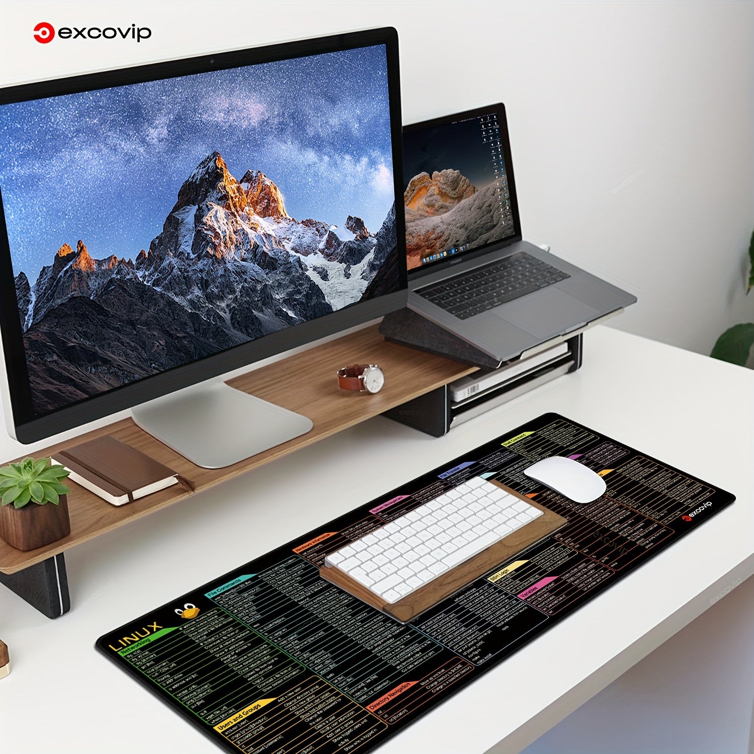1 dona EXCOVIP Linux Qisqa Klaviatura Sichqoncha Padi - Katta 80.01x29.97sm Sirpanmaydigan Gumka Stol Mat, Yuvilishi Mumkin, Oson O'rganish Uchun Rangli Kodlangan, Dasturchilar va O'yinchilar Uchun Ideal.