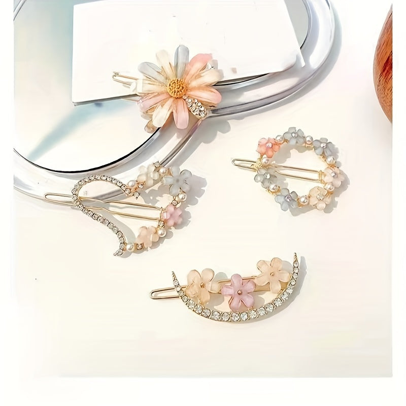Set de horquillas con flores coreanas para mujer, accesorios elegantes de aleación para el cabello para niñas