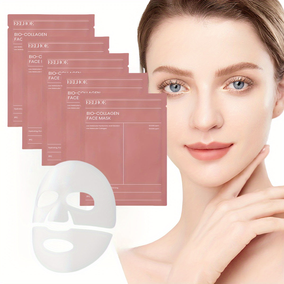 5-Pack Collagen Facial Masks with Hyaluronic Acid Aloe Moisturizing Alcohol-Free for All Skin Types Lemon Scent