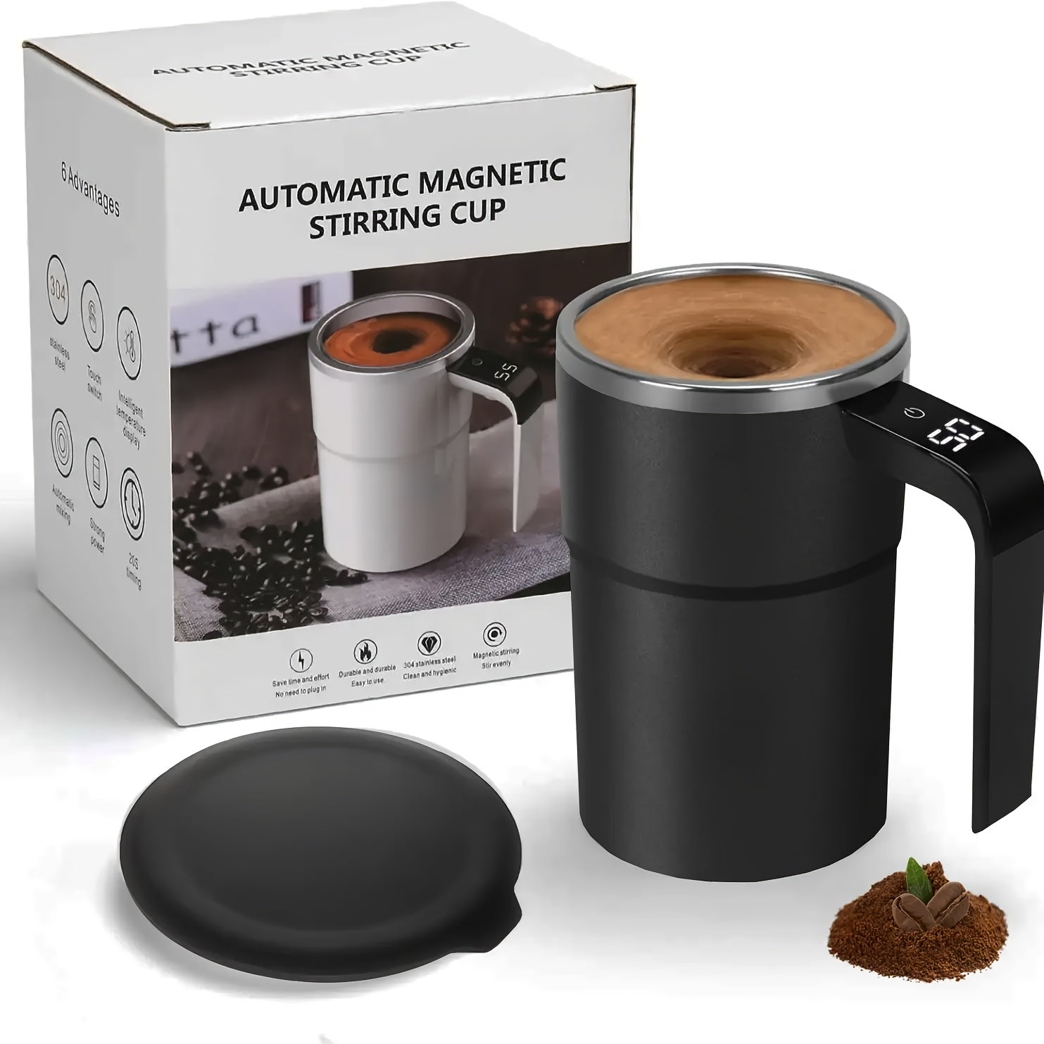 304 Stainless Steel Self Stirring Coffee Mug with Temperature Display 13oz