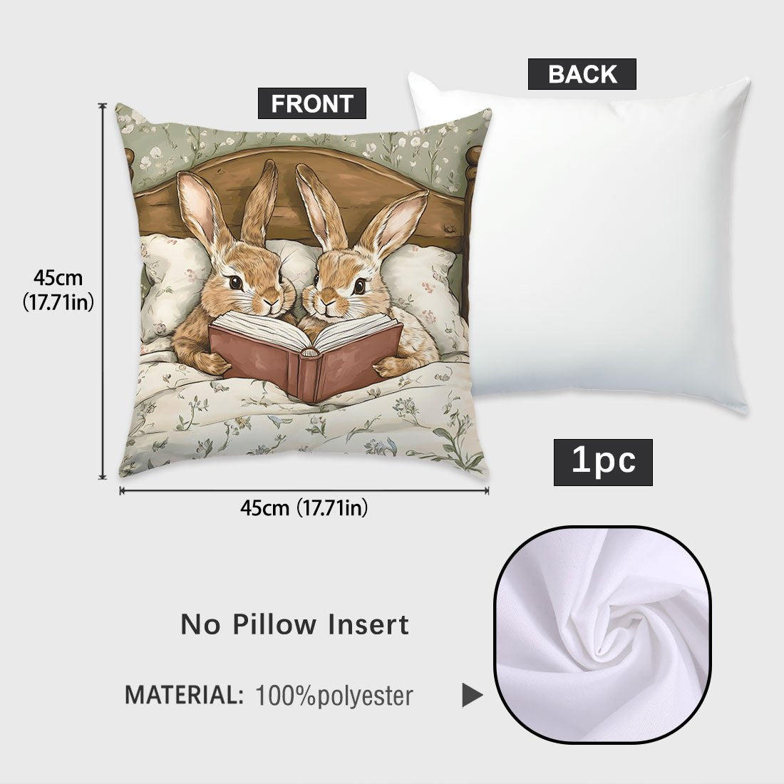 Easter Cartoon Rabbit Storybook Sofa Throw Pillow Cover 45x45cm Peach Skin Fabric