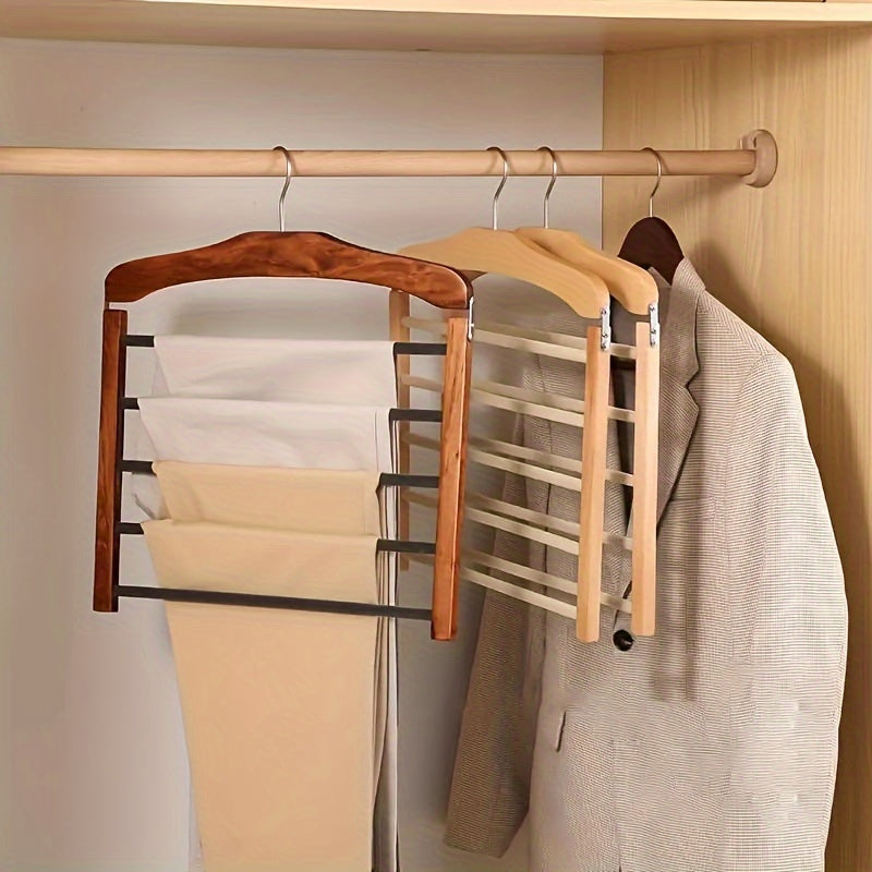 Multi-Layered Wooden Hanger for Pants Hats Scarves Belts Closet Organizer