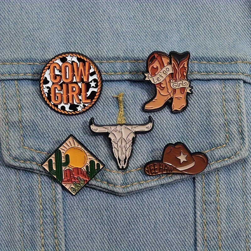 Set of 10 Western Cowboy Enamel Pins with Cowgirls Boots and Yeehaw Motifs for Backpacks Hats and Collars