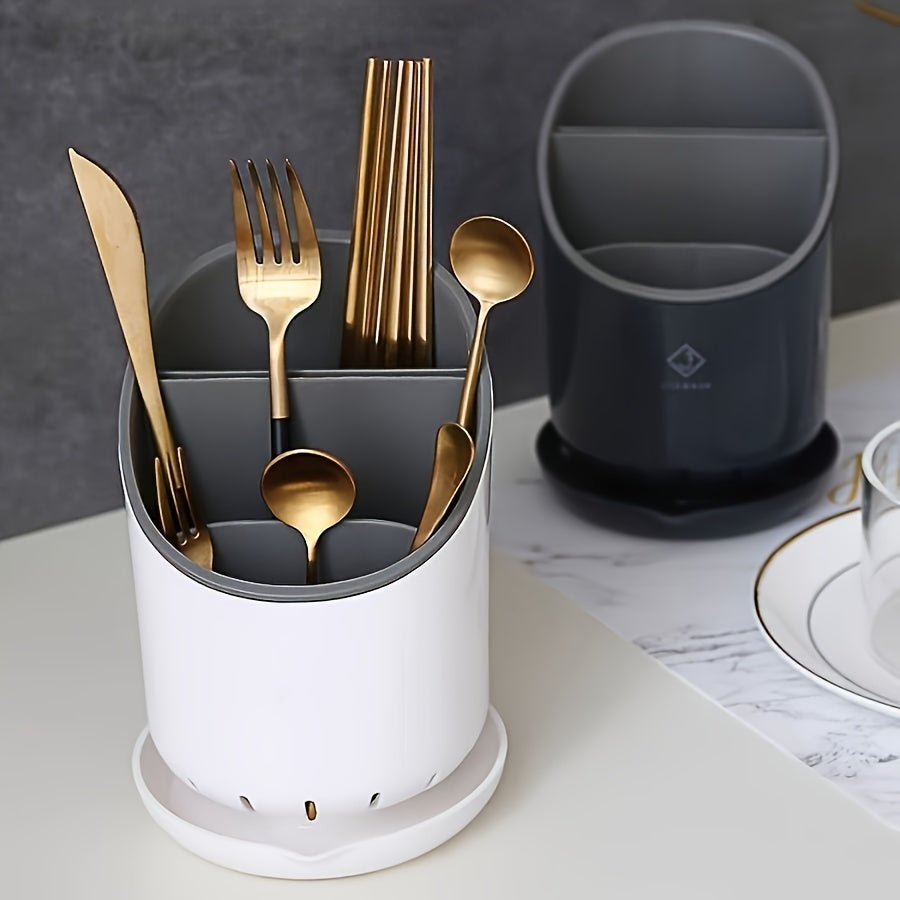 Set of 2 Plastic Kitchen Utensil Holders with Drainage and Flatware Organizer