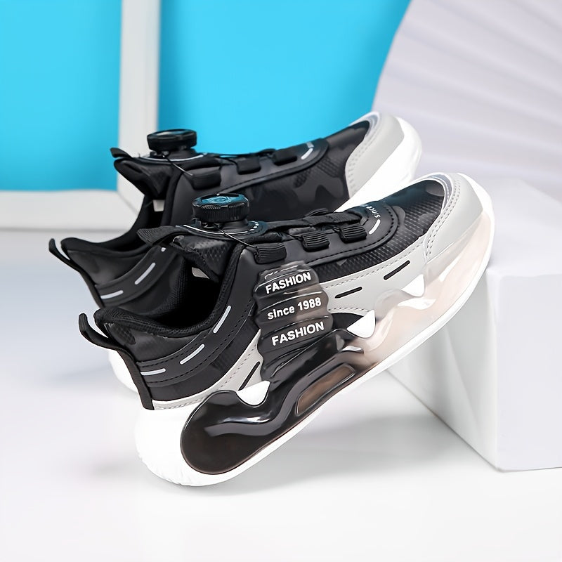 Boys' Solid Color Basketball Sneakers with Rotating Buckle Breathable Lining EVA Sole