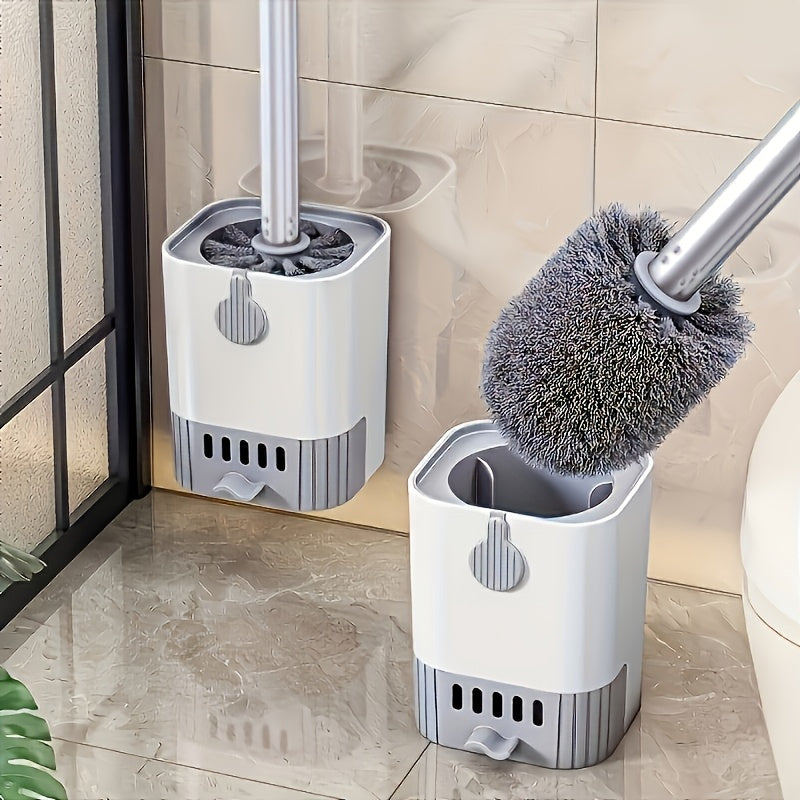 Wall-Mounted Toilet Brush Set with Extended Handle and Paper Towel Holder