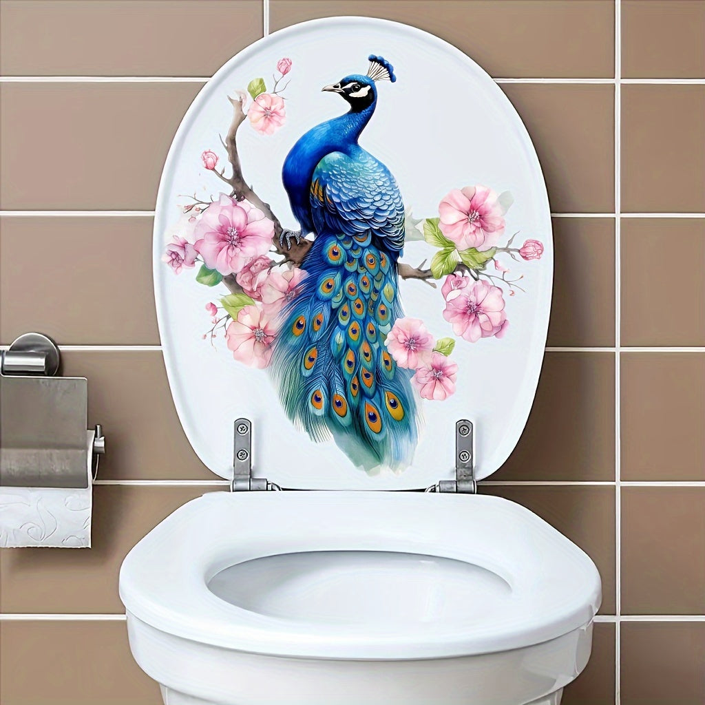 Self-Adhesive PVC Wall Decals for Bathroom Decor Peacock Theme Waterproof Removable