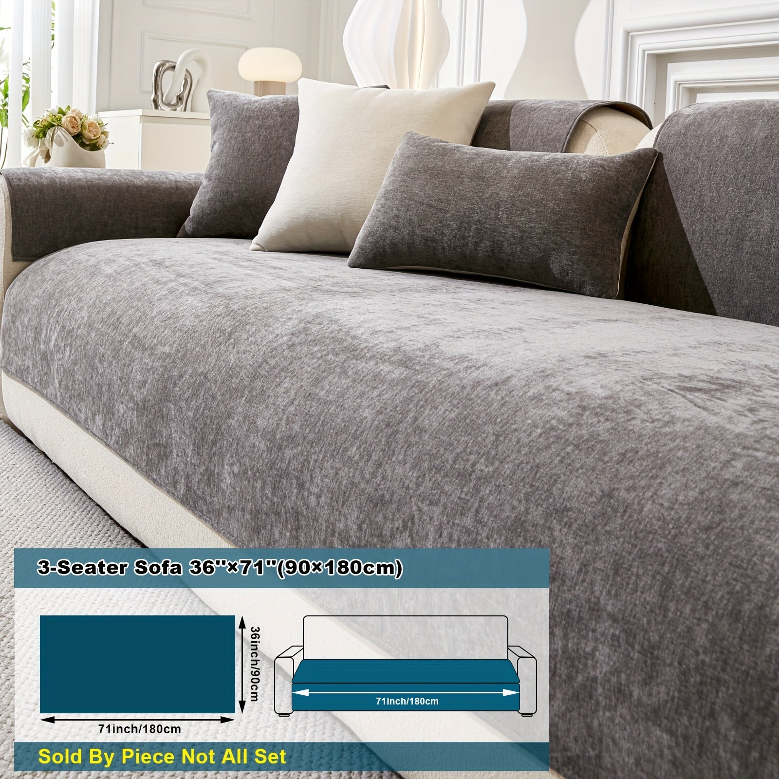 Chenille Sofa Cover Non-Slip Pet-Friendly All Seasons Fits 1-4 Seaters Light Beige