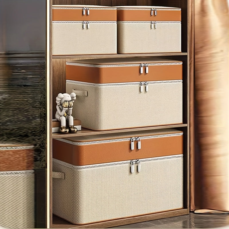 Large Capacity Rectangular Clothes Organizer Beige Non Woven Fabric Stackable Storage Bin