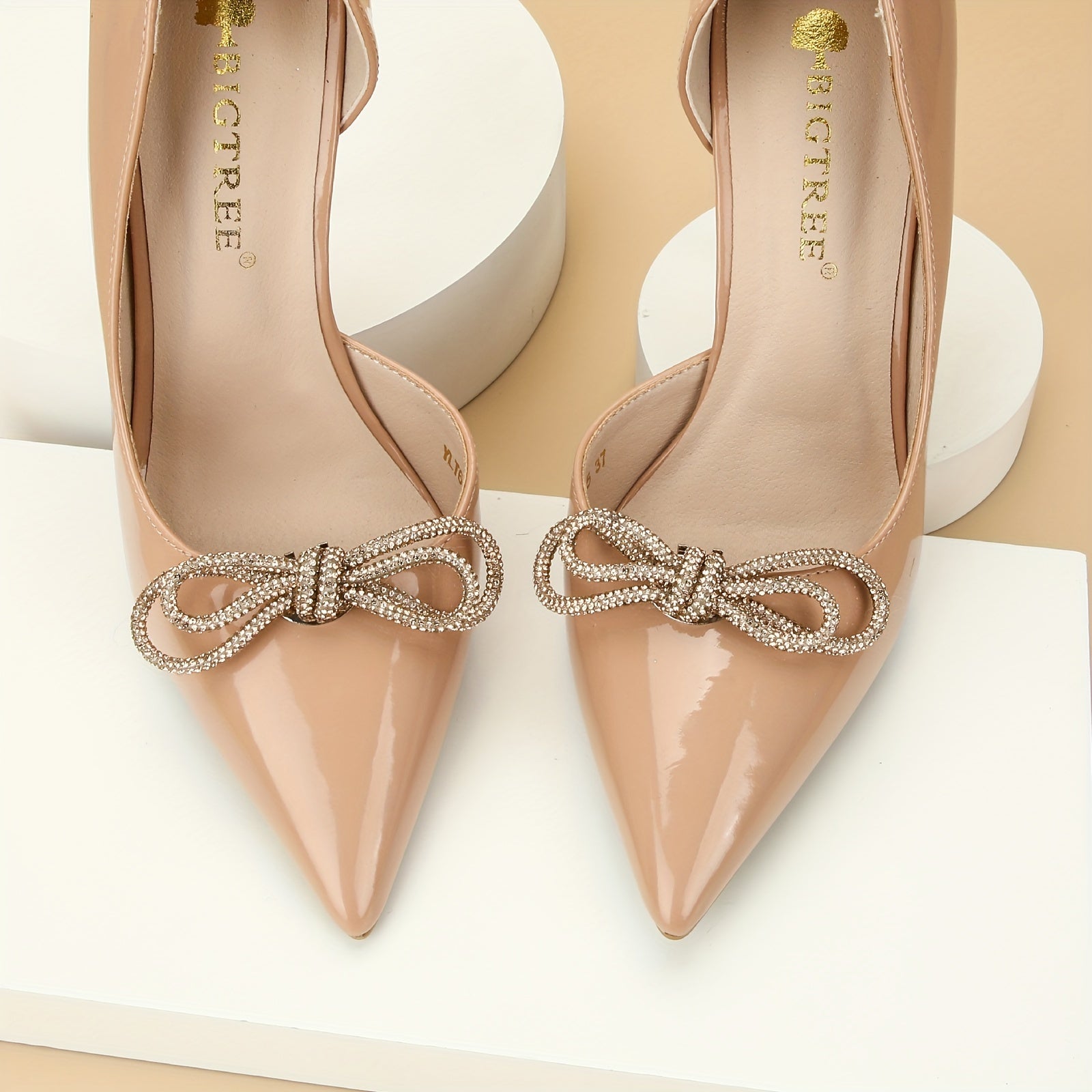 Women Rhinestone Bow Shoe Clips 2-Pack Detachable Braided Style Accessories