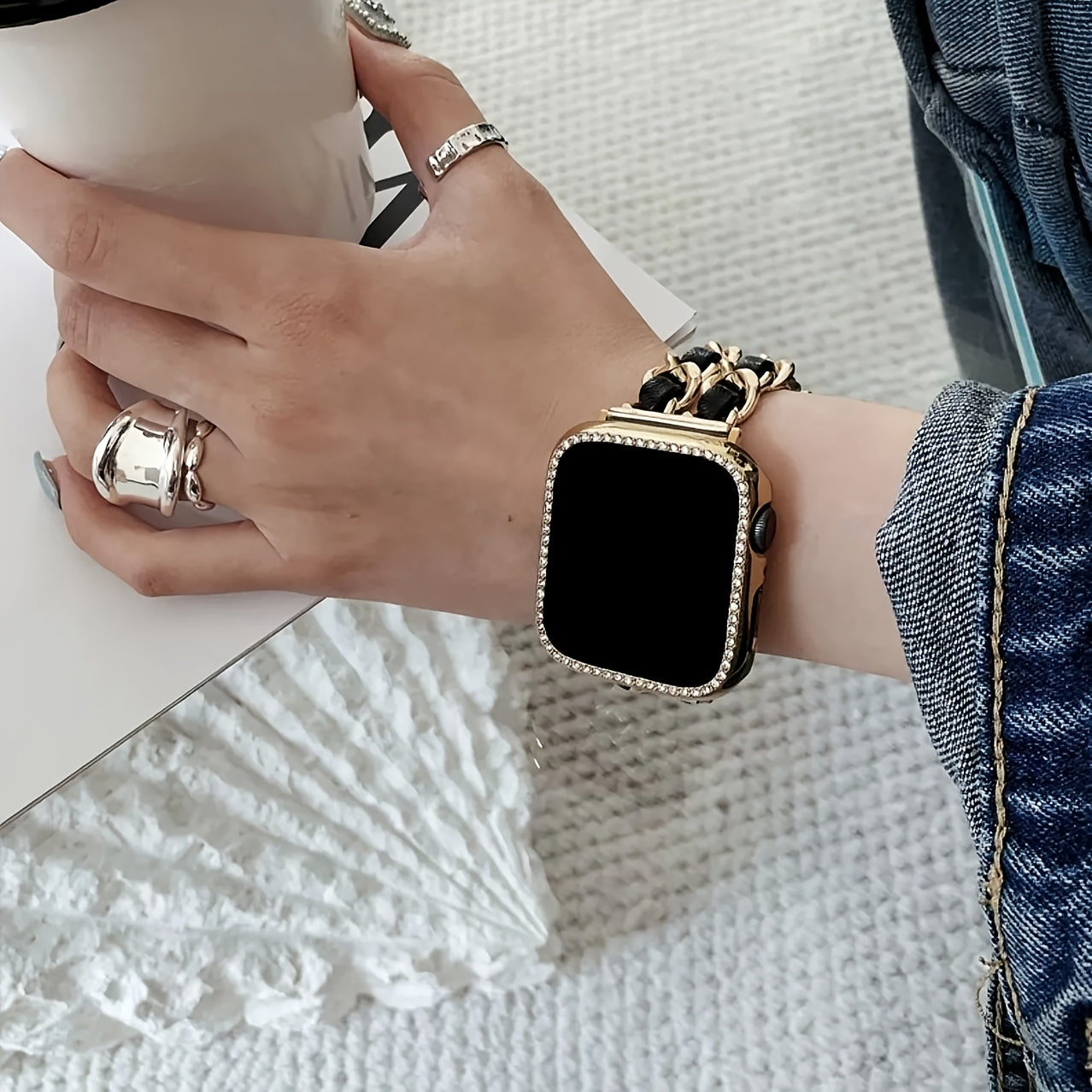 Small Metal Stitched Watch Band Compatible with Apple Watch 38mm 40mm 41mm 42mm 44mm 45mm 46mm 49mm