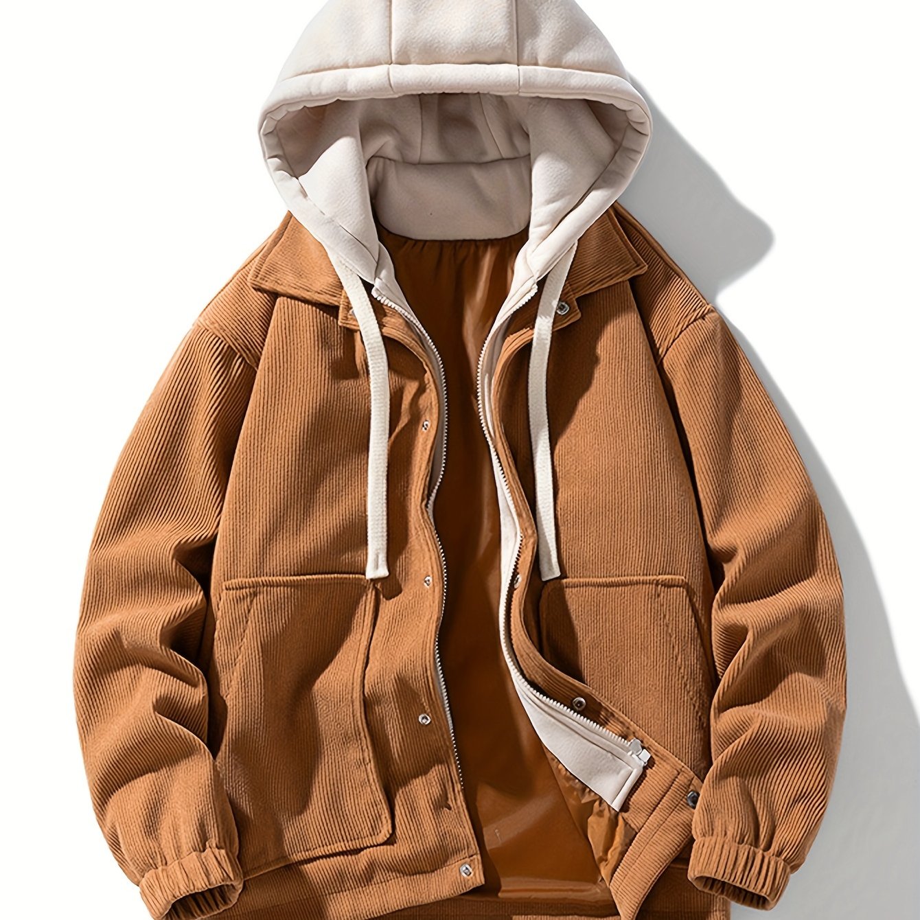 Men's Vintage Cargo Jacket with Hood Polyester Long Sleeve Casual