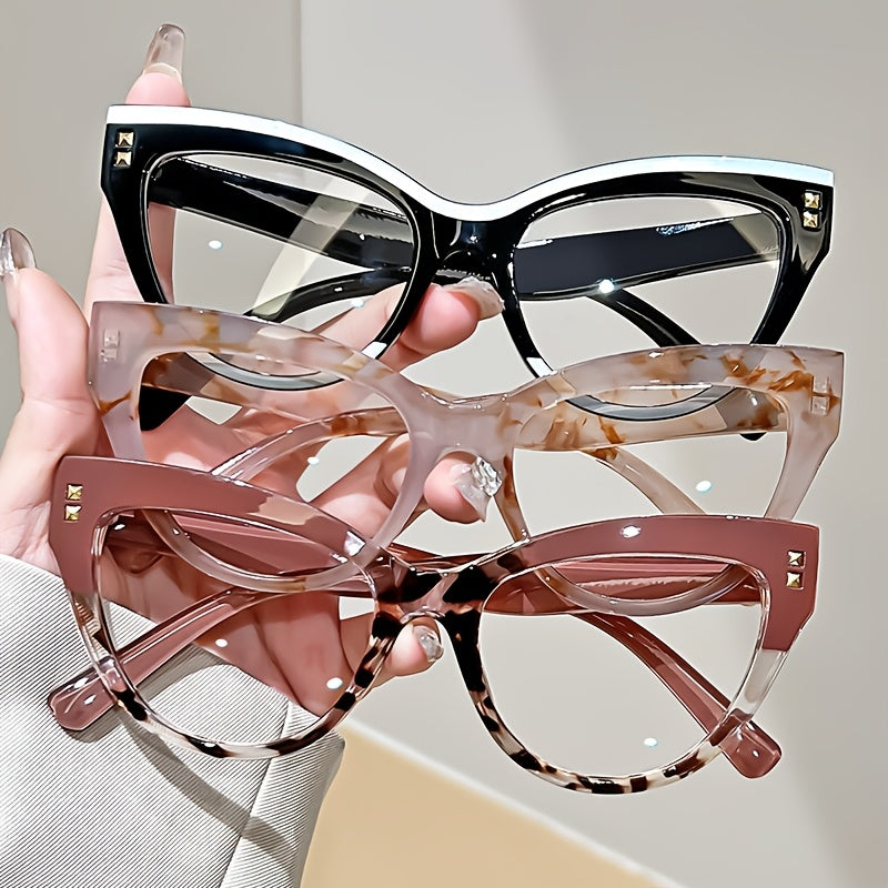 Cat Eye Reading Glasses with Metal Hinge and Color Block Design +1.0 to +4.0