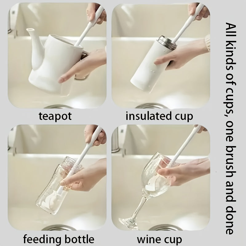 Uzoq tutqichli silikon shisha cho'tkasi - Ovqat ichish shishalari va oshxona buyumlarini chuqur tozalash uchun qulay va yumshoq tuklar