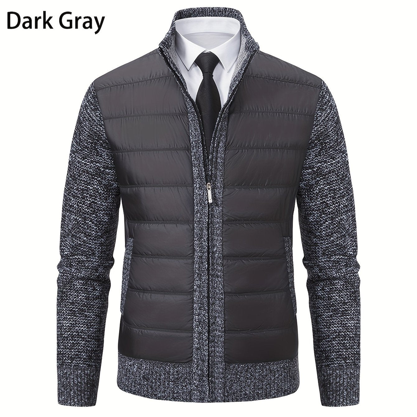 Men's Light Gray Polyester Casual Knit Jacket with Mandarin Collar for Hiking and Outdoor Activities