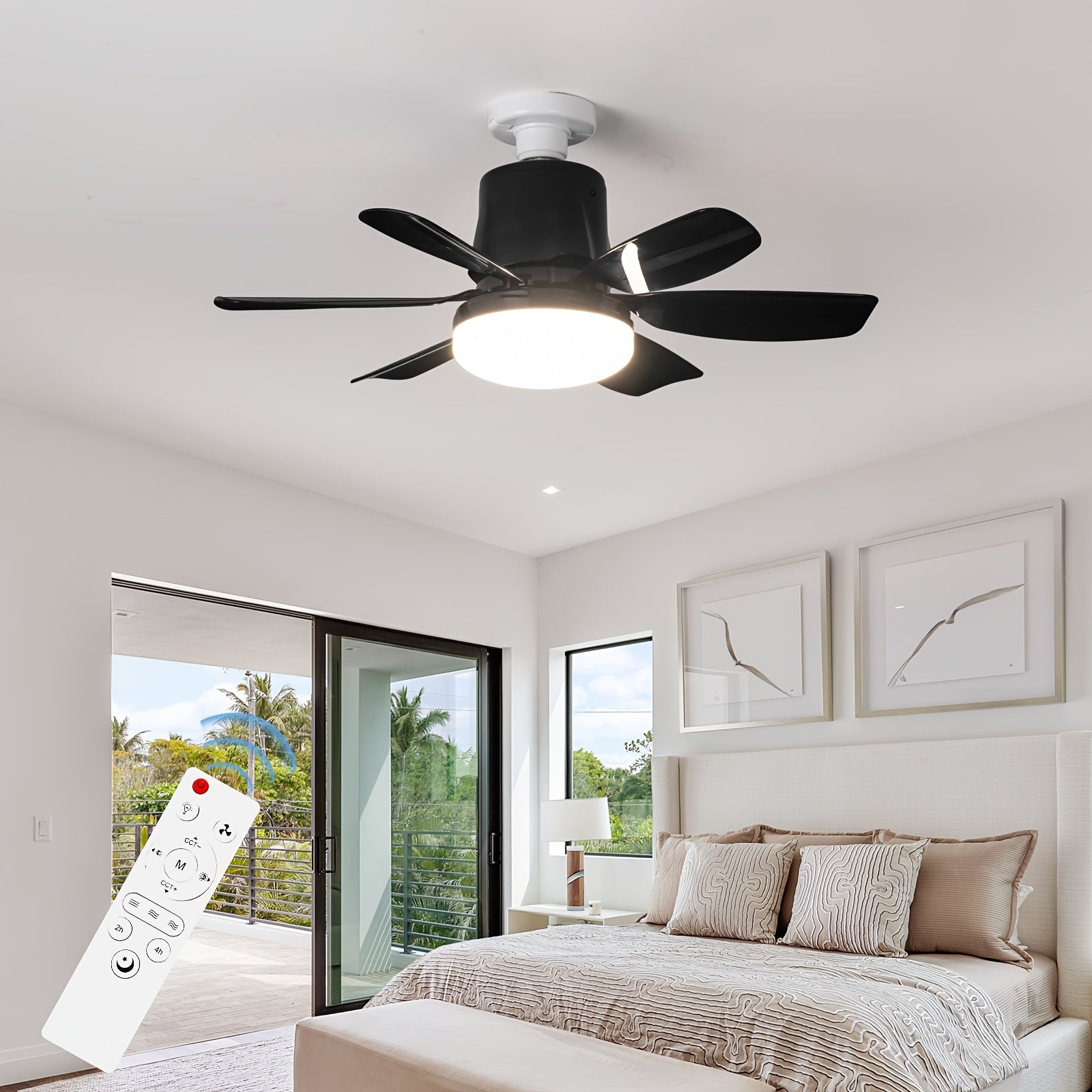 2pcs Socket Fan Light with Remote Control E26 E27 Dimmable LED for Bedroom