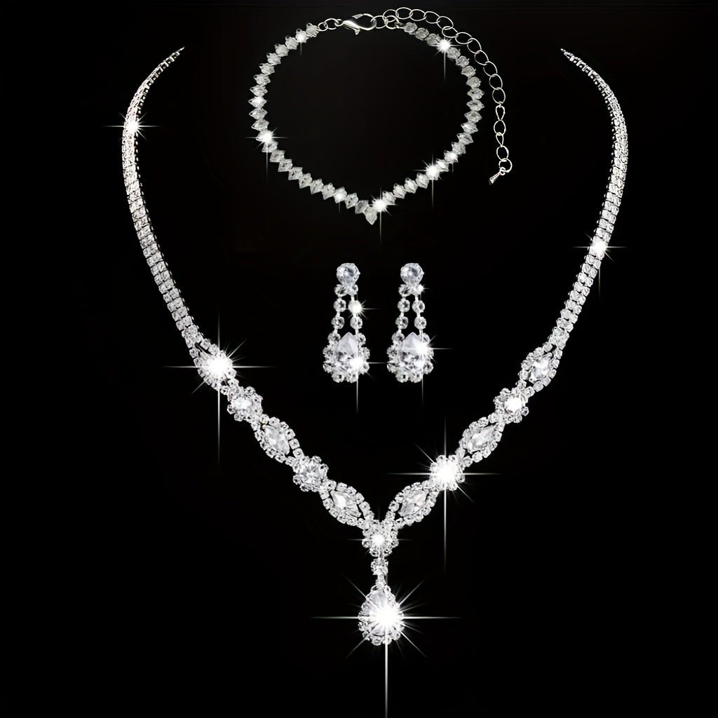Conjunto de joyería nupcial con pendientes, collar y pulsera de zirconia de origen europeo y americano para boda