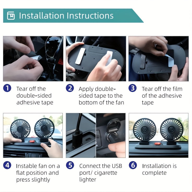 Universal Dual-Head Car Fan with Rotatable Design and 2-Speed Control