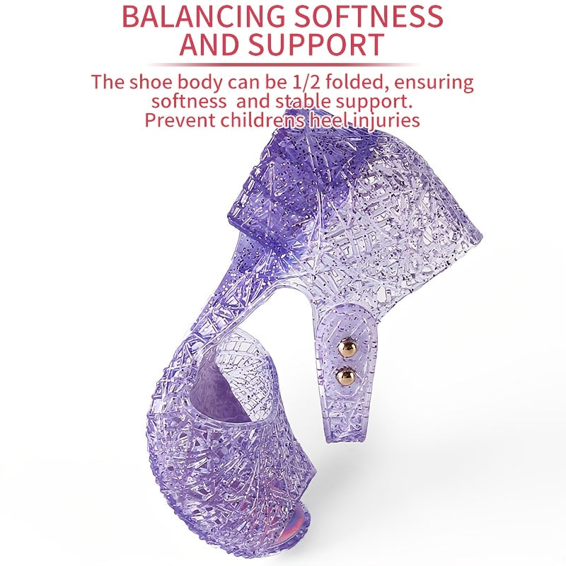 Girls' Sparkling Blue Crystal Sandals Mid Heel Breathable PVC for Parties and Daily Wear