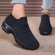 Women’s Slip-On Sneakers Breathable Knit Upper Cushioned Sole Black
