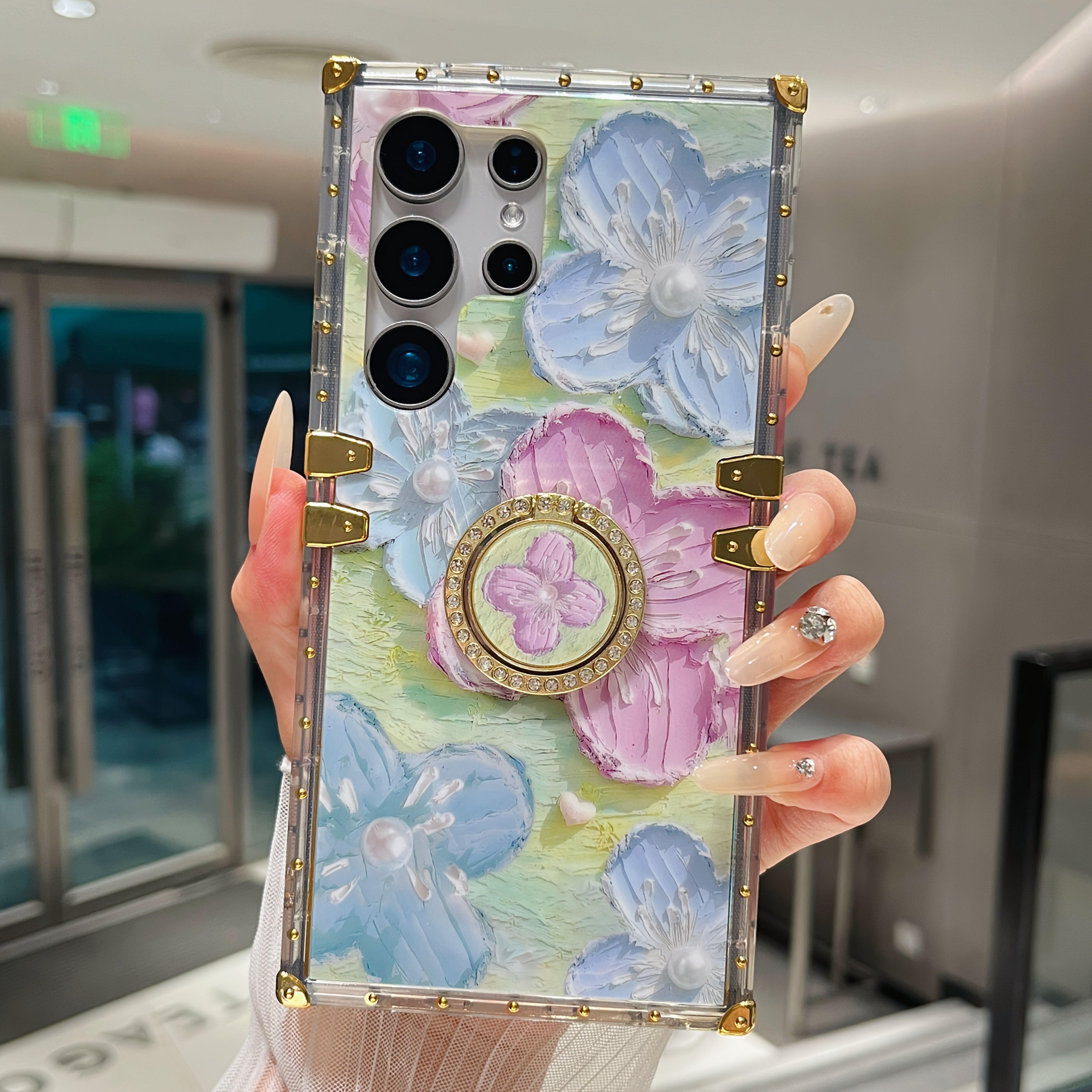 Vintage Oil Painting Flower TPU Phone Case with Ring Bracket for Samsung Galaxy S25 Ultra S24 Ultra S23 Ultra S22 Ultra S25 Plus S24 Plus S23 Plus S22 Plus S25 S24 S23 S22