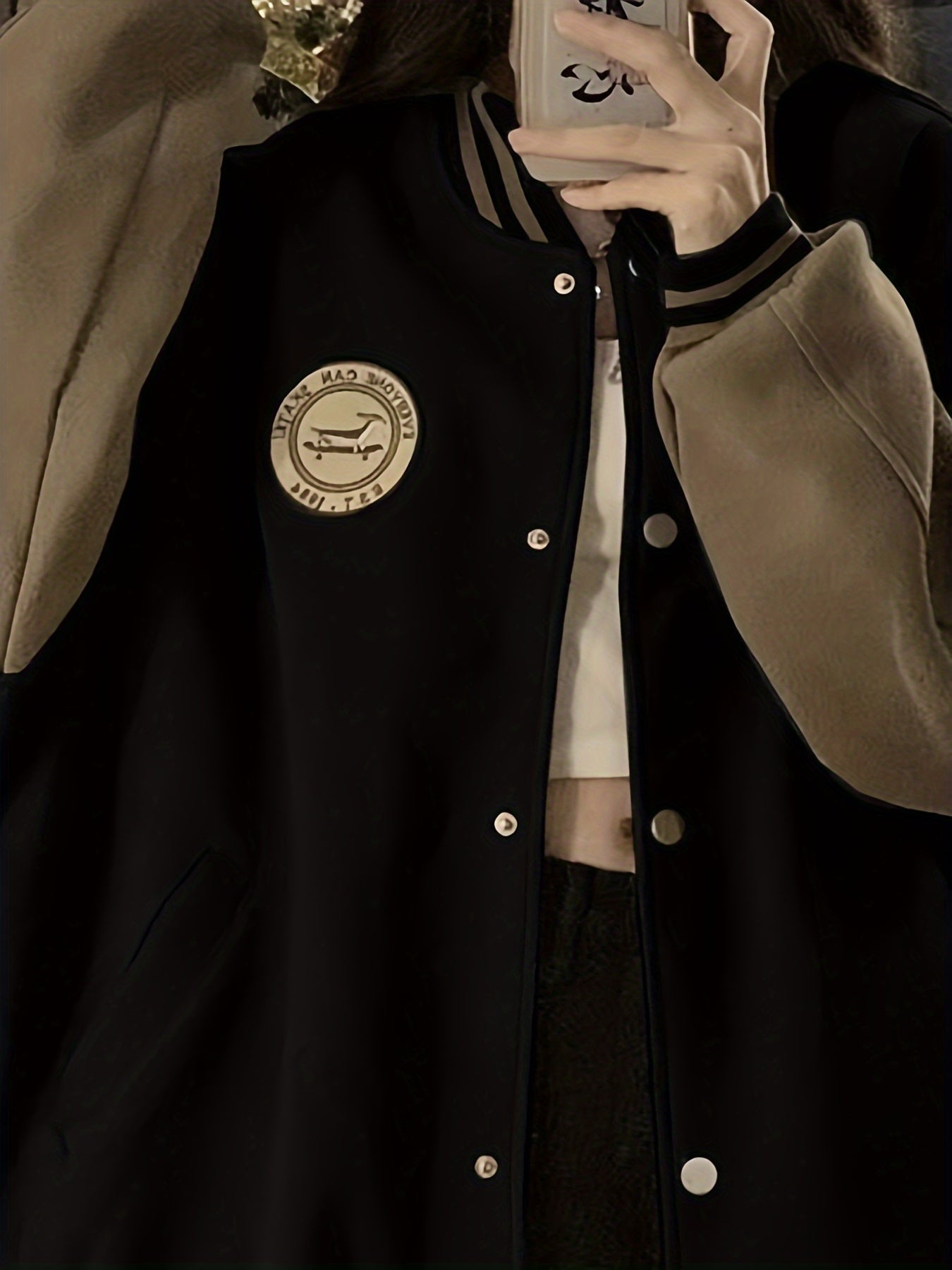 Women's Retro Baseball Jacket Casual Thick Loose Fit Button Polyester Solid