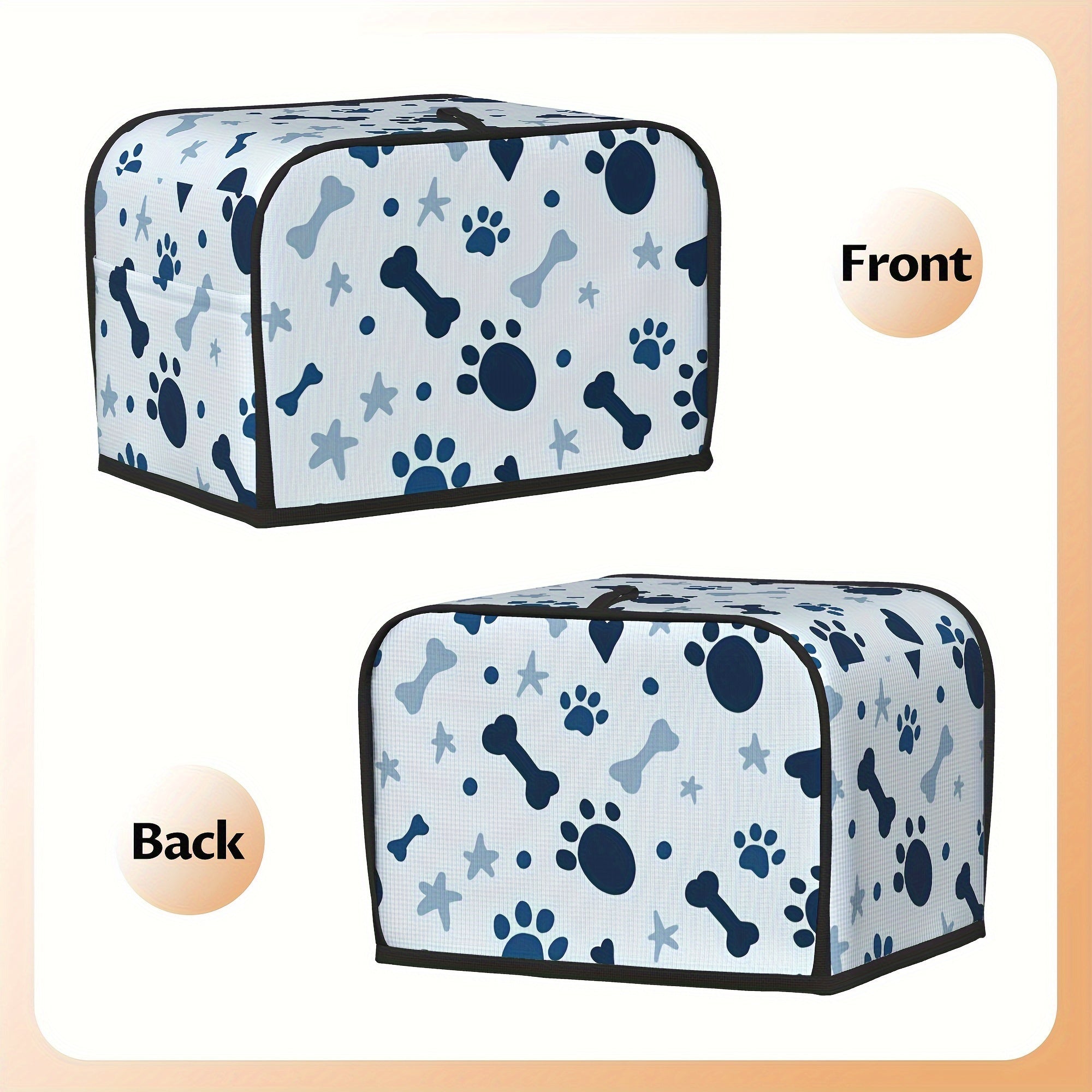 Funda para tostadora con estampado de huellas de patas y huesos, protección de poliéster contra polvo y huellas digitales