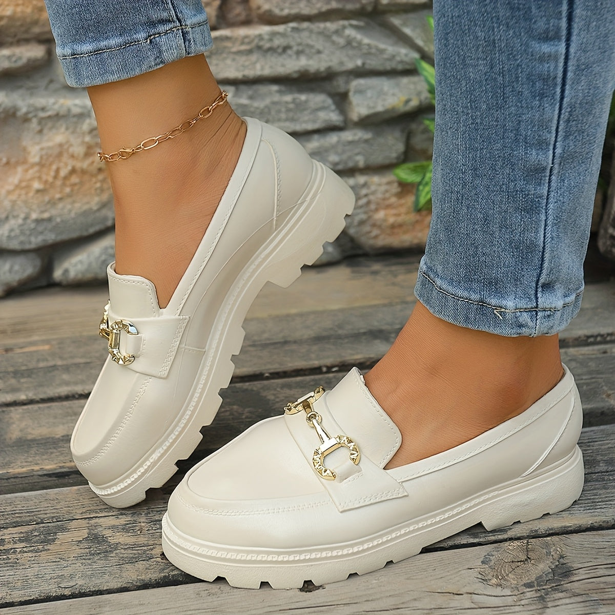 Women’s Summer Slip-On Loafers Cushioned Insole Metallic Accents